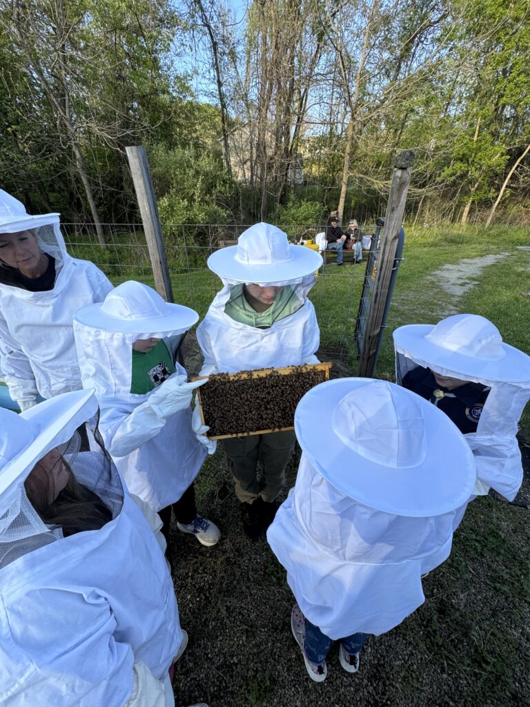 scouts holding bee frames